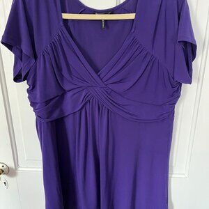 Daisy Fuentes Women's Purple Blouse Top XL Short Sleeve V Neck